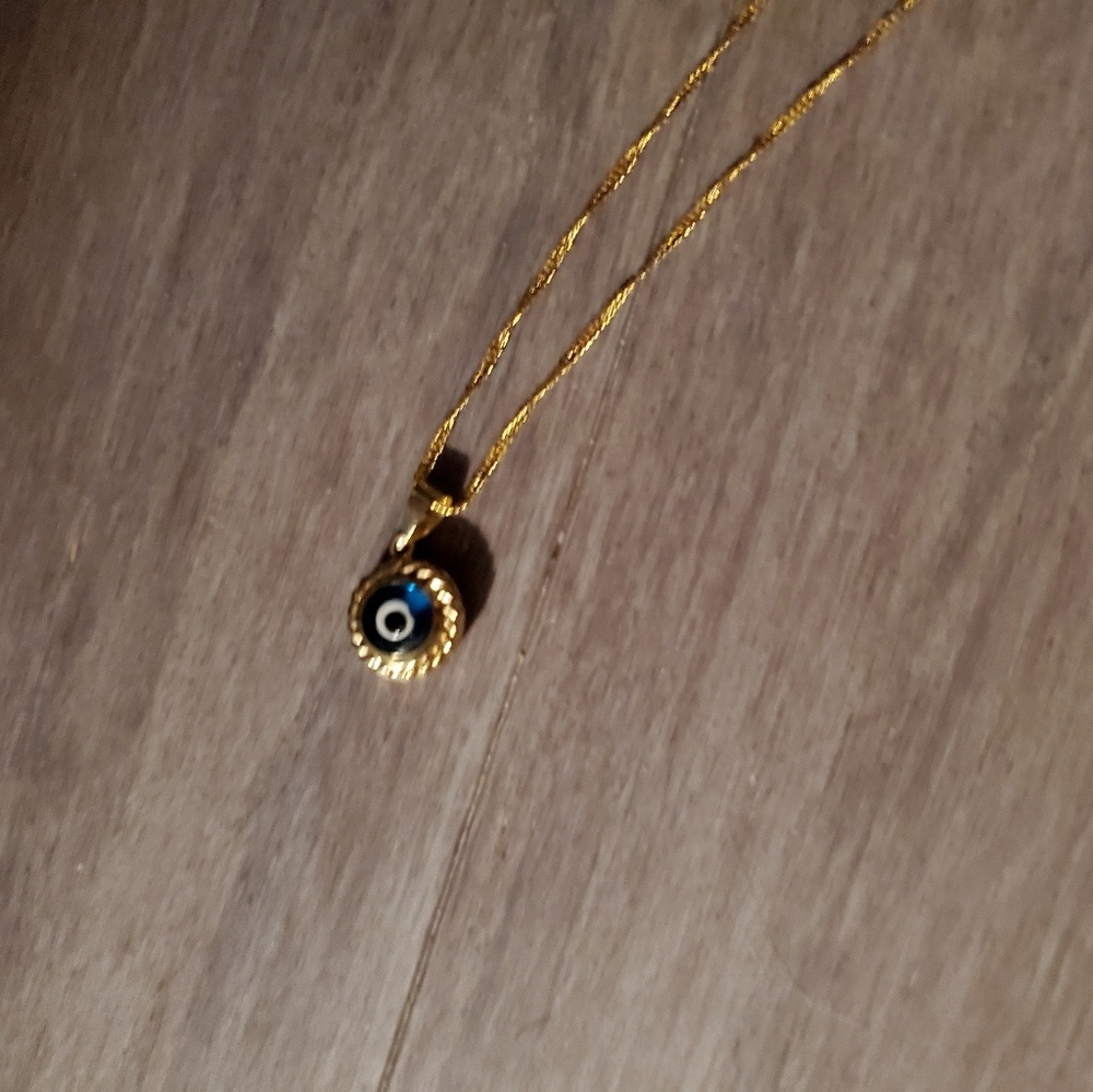 Egyptian evil eye necklace on 18" 14kt gold chain